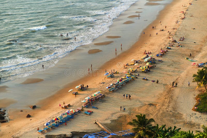 Beauty Wagh Tiger Arambol beach aerial view landscape, Goa state in India. View from Mount Arambol