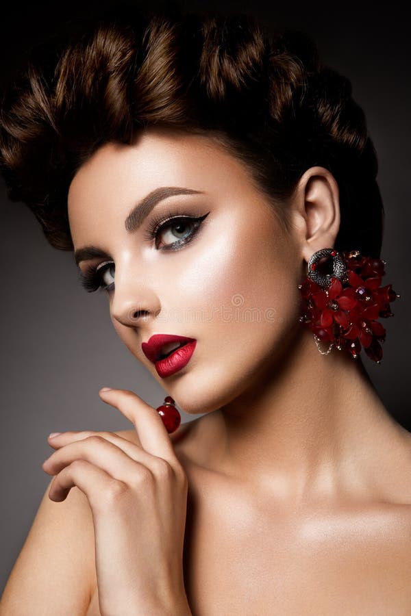 Beauty woman with blue eyes and red lips. royalty free stock images Beauty woman with blue eyes and red lips. royalty free stock images