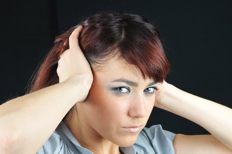 Beauty Woman Close One S Ears Stock Photo Image of isolated, head