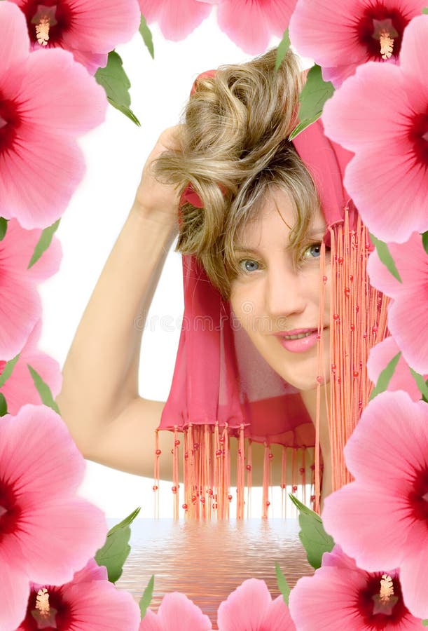 Beauty woman in flower frame