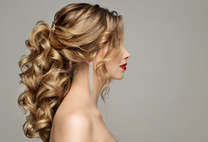 Beauty Woman Hair Style. Bride Wedding Hairstyle Side View. Fashion Model Portrait with Elegant Curly Hairdo Over Gray Background Stock Image - Image of evening, beautiful: 218036593 Beauty Woman Hair Style. Bride Wedding Hairstyle Side View. Fashion Model Portrait with Elegant Curly Hairdo Over Gray Background Stock Image - Image of evening, beautiful: 218036593
