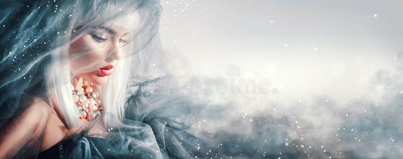 Download Beauty Woman Portrait. Winter Makeup And Hairstyle Stock Image - Image of flow, background: 103202613