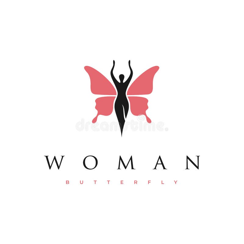 Beauty Woman Silhouette with Flying Butterfly logo design