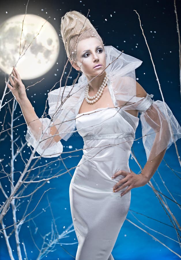 Beauty woman under moon