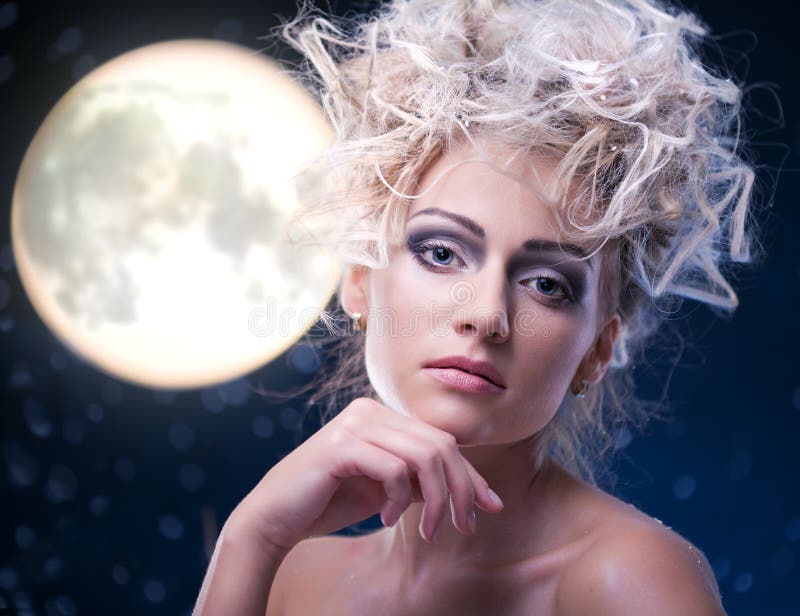 Beauty woman under moon