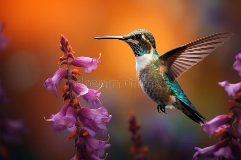 Beauté gracieuse colibris portrait d'une symphonie colorée aux fleurs illustration libre de droits