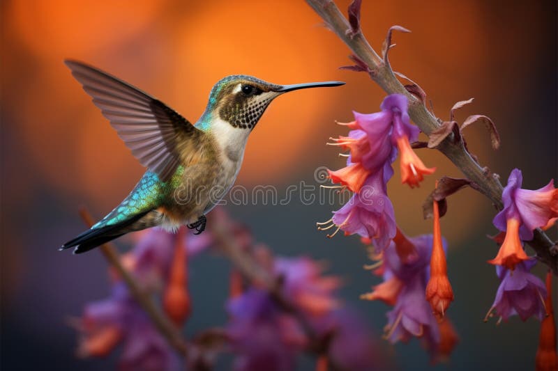 Beauté gracieuse colibris portrait d'une symphonie colorée aux fleurs illustration stock