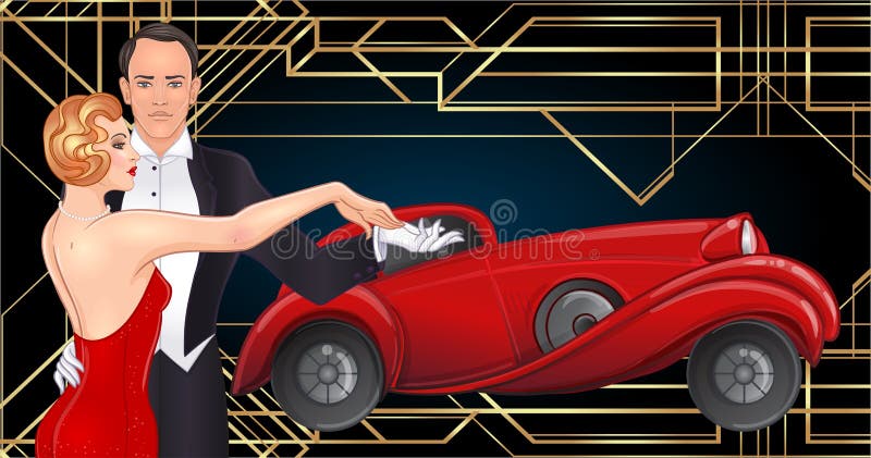 Beaux couples dans le tango de danse de style d'art déco Rétro mode : illustration libre de droits Beaux couples dans le tango de danse de style d'art déco Rétro mode : illustration libre de droits