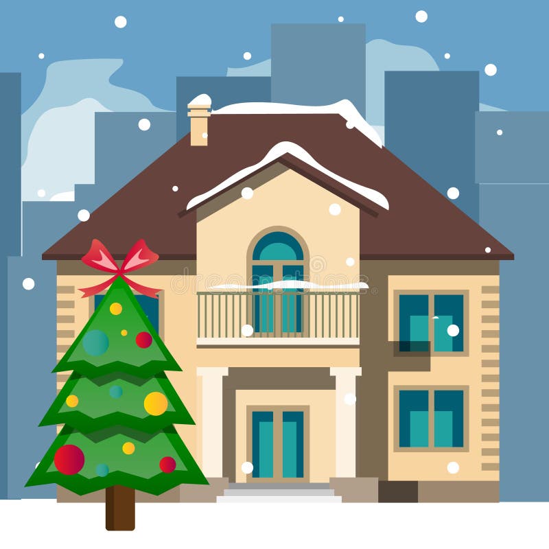 Beaux maison et arbre neigeux de Noël illustration stock Beaux maison et arbre neigeux de Noël illustration stock