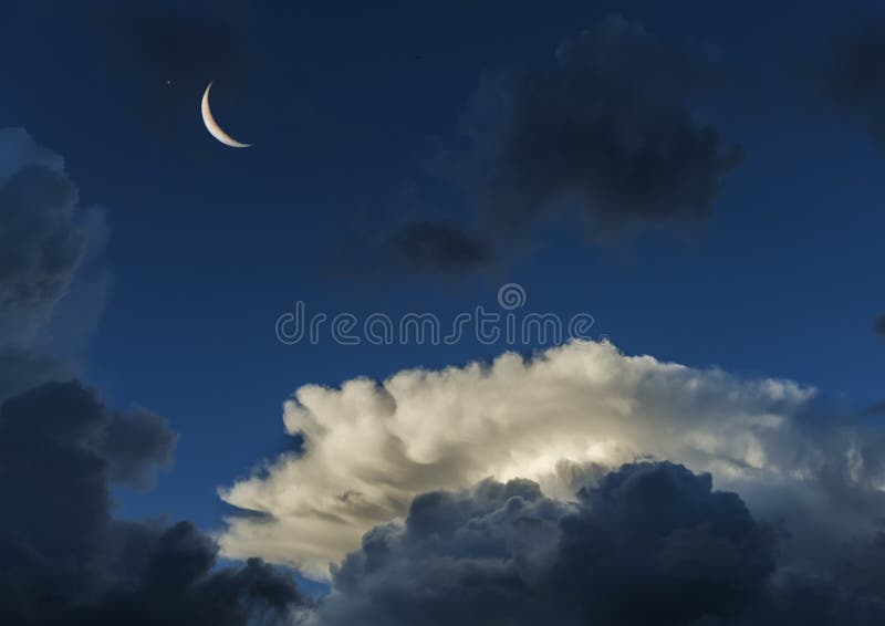 Beautiful clouds and crescent moon in the early morning. Beautiful clouds and crescent moon in the early morning