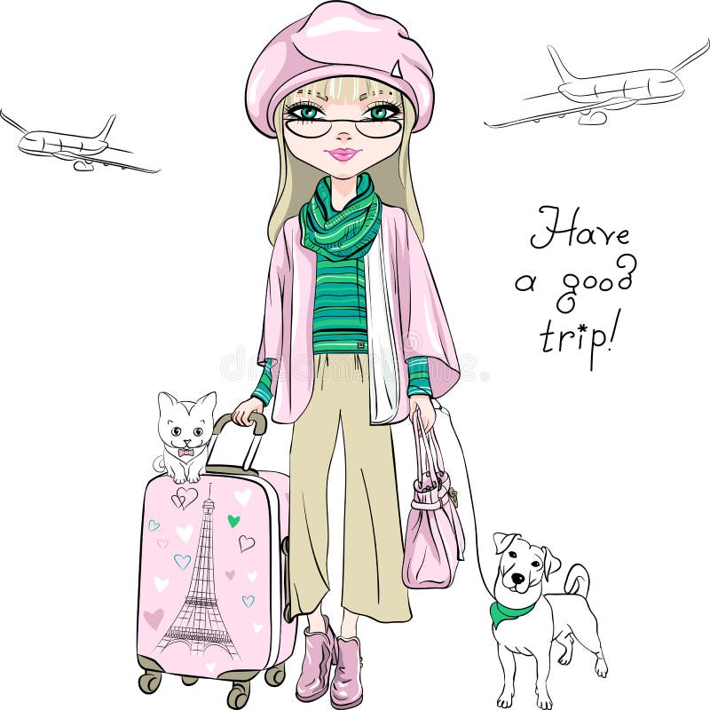 Beaux voyages de fille de mode de vecteur le monde illustration de vecteur Beaux voyages de fille de mode de vecteur le monde illustration de vecteur