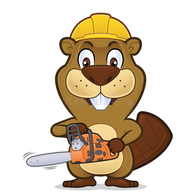 Beaver das Tragen eines Bauhutes und das Halten einer Kettensäge stock abbildung Beaver das Tragen eines Bauhutes und das Halten einer Kettensäge stock abbildung