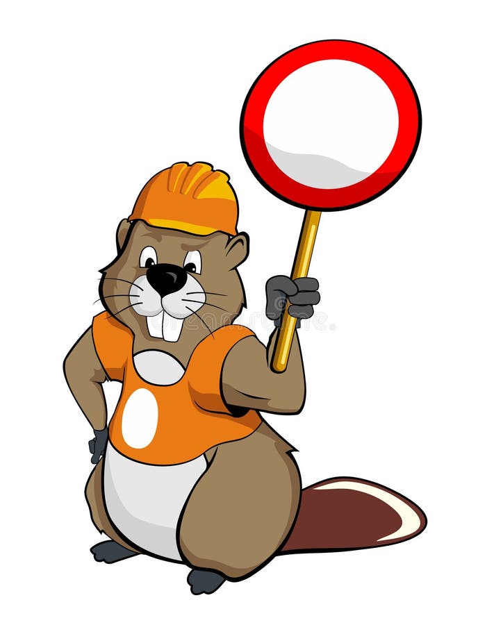 Beaver wearing a helmet and holding a sign vector illustration