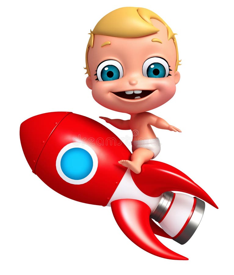 Bebé con Rocket stock de ilustración. Ilustración de felicidad - 69987957