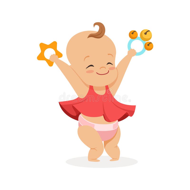Bebé Sonriente Lindo Que Juega Con Traqueteos, Ejemplo Colorido Del Vector  Del Personaje De Dibujos Animados Ilustración del Vector - Ilustración de  alegre, activo: 93855310