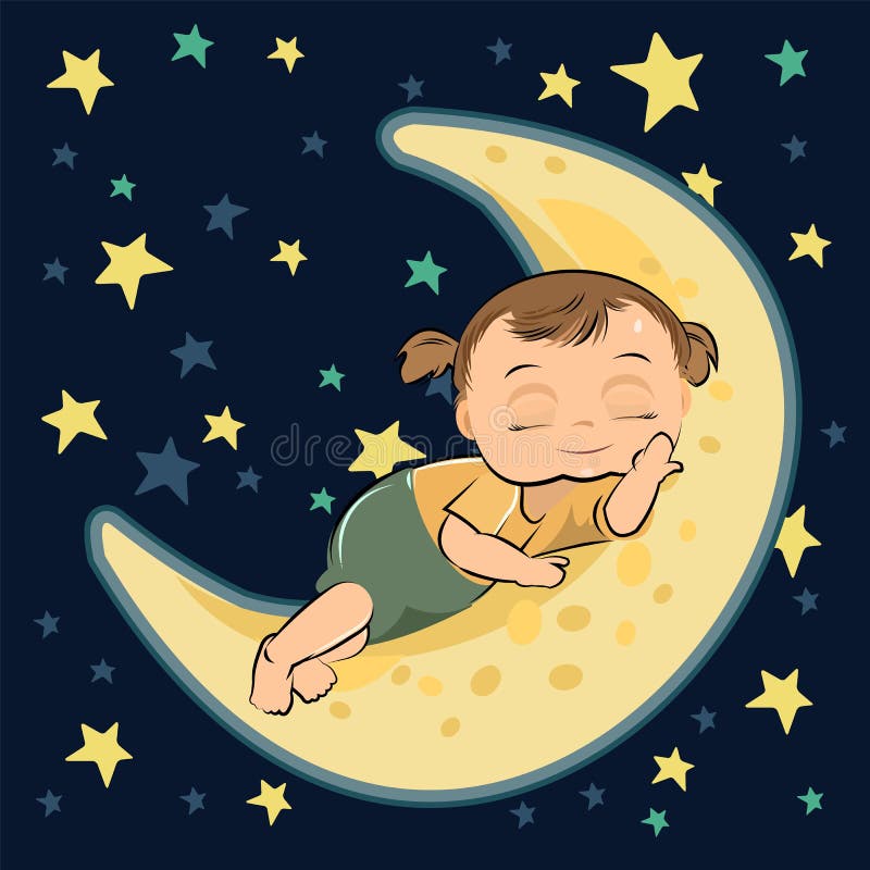 Dormir Bebê Menina Desenho - Arte vetorial de stock e mais imagens