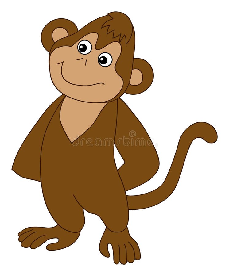 Macaco de desenho animado bonito em pé ilustração vetorial feliz