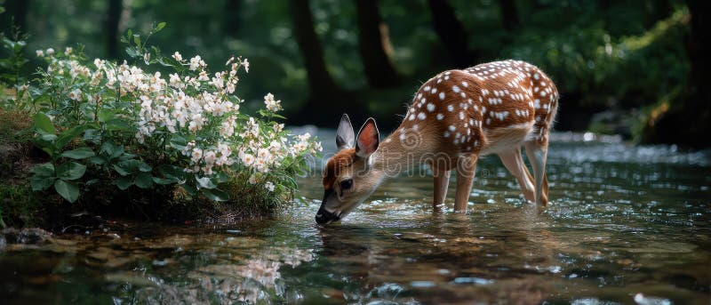Bebida de un río en un bosque exuberante. creado con la ayuda de herramientas de ai generativas.