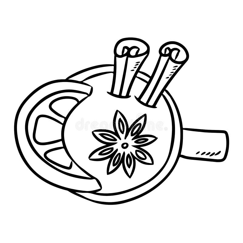 Bebida sabrosa del vino reflexionado sobre con bosquejo del garabato del canela y de la fruta cítrica stock de ilustración Bebida sabrosa del vino reflexionado sobre con bosquejo del garabato del canela y de la fruta cítrica stock de ilustración