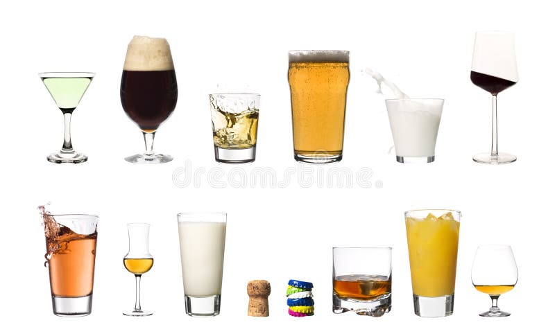 Collage of drinks isolated on white background. Collage of drinks isolated on white background
