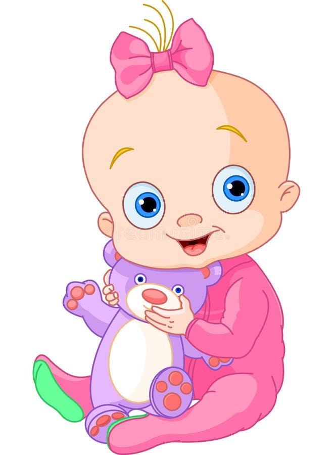 Bebé bonito com urso da peluche ilustração stock Bebé bonito com urso da peluche ilustração stock