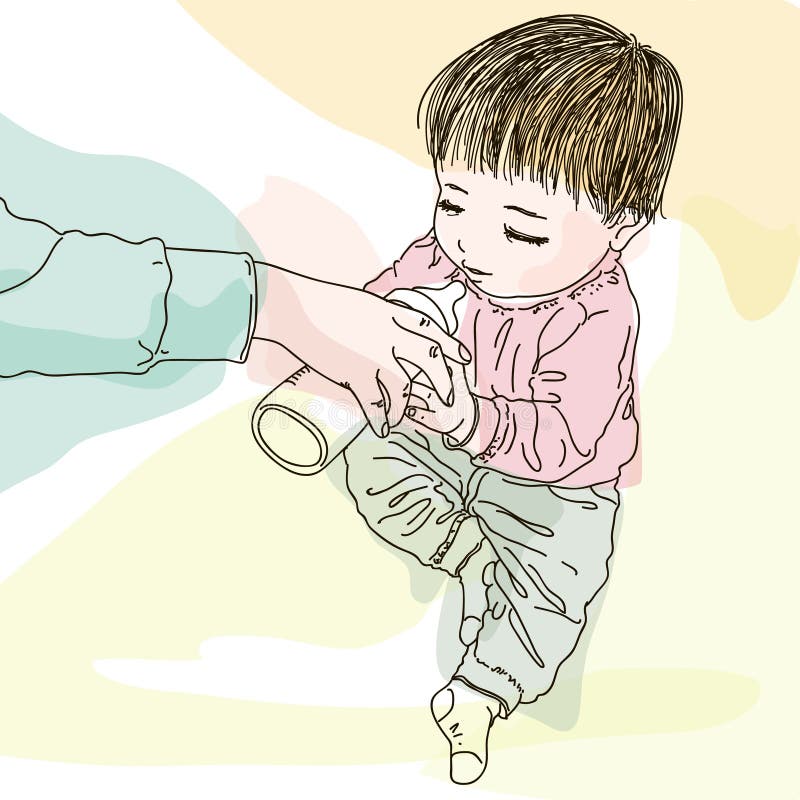 Bebé bonito con la botella de leche stock de ilustración Bebé bonito con la botella de leche stock de ilustración