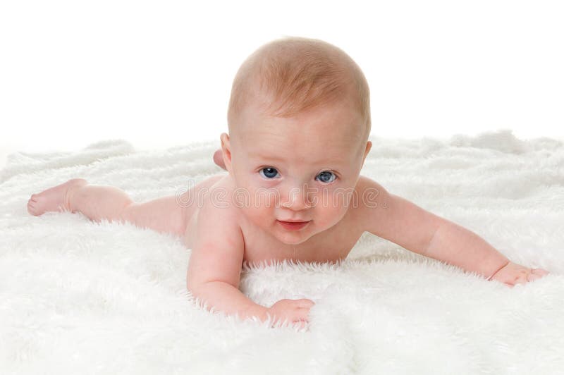 Bebé Desnudo Observado Azul Sonriente Imagen de archivo Imagen de