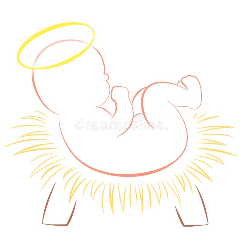 Bebé Jesus Christmas Crib White ilustración del vector Bebé Jesus Christmas Crib White ilustración del vector