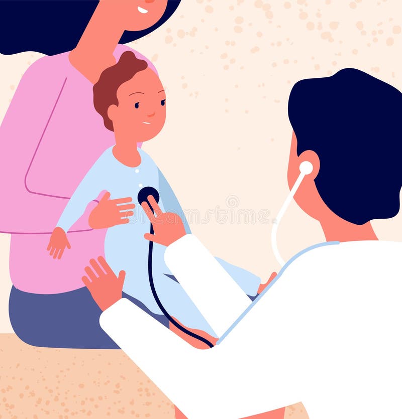 Bebê com pediatra Mamãe e filho visitam o médico da família no hospital Exame médico infantil, exame de saúde infantil Vetor ilustração royalty free Bebê com pediatra Mamãe e filho visitam o médico da família no hospital Exame médico infantil, exame de saúde infantil Vetor ilustração royalty free