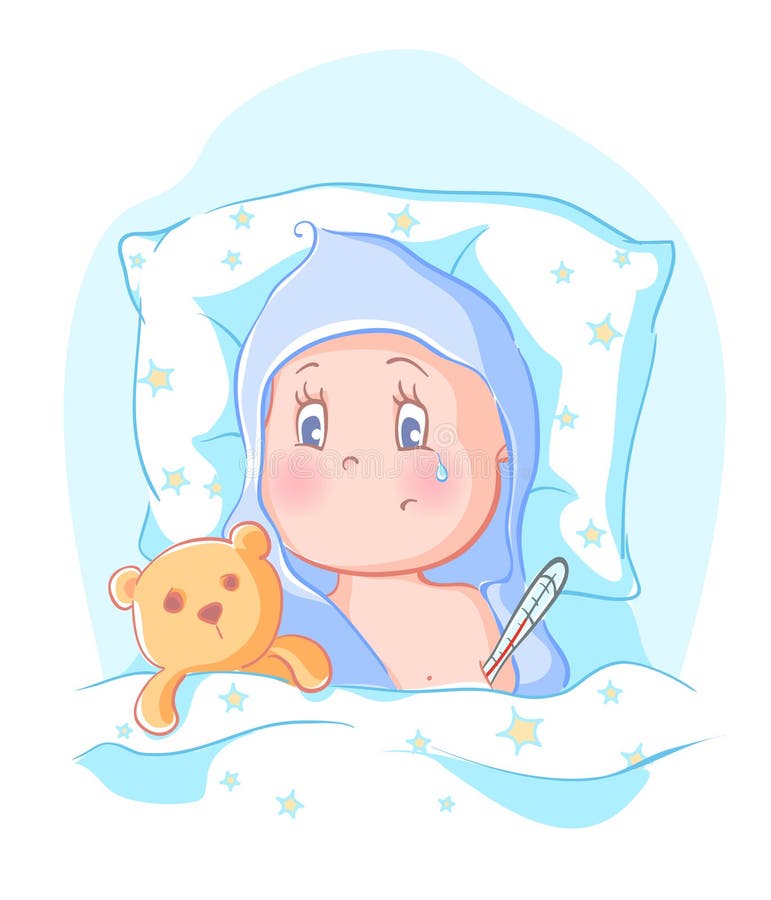 Bebê ficado doente ilustração royalty free Bebê ficado doente ilustração royalty free
