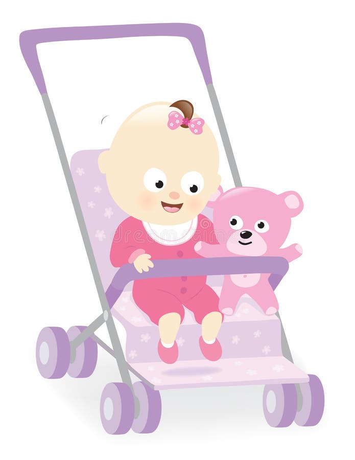 Bebê no carrinho de criança com urso de peluche ilustração stock Bebê no carrinho de criança com urso de peluche ilustração stock
