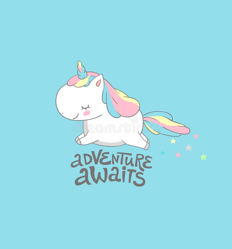 Bebê positivo Unicorn Fly para aventurar-se a cópia Do cartaz inspirador do verão da inspiração da manhã projeto colorido engraça ilustração stock Bebê positivo Unicorn Fly para aventurar-se a cópia Do cartaz inspirador do verão da inspiração da manhã projeto colorido engraça ilustração stock