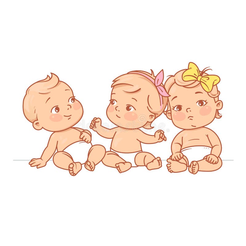 Bebês pequenos bonitos no tecido que senta-se junto ilustração stock Bebês pequenos bonitos no tecido que senta-se junto ilustração stock