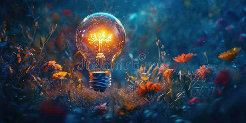 Bec strălucitor înconjurat de flori vibrante într-un cadru magic de grădină stock images