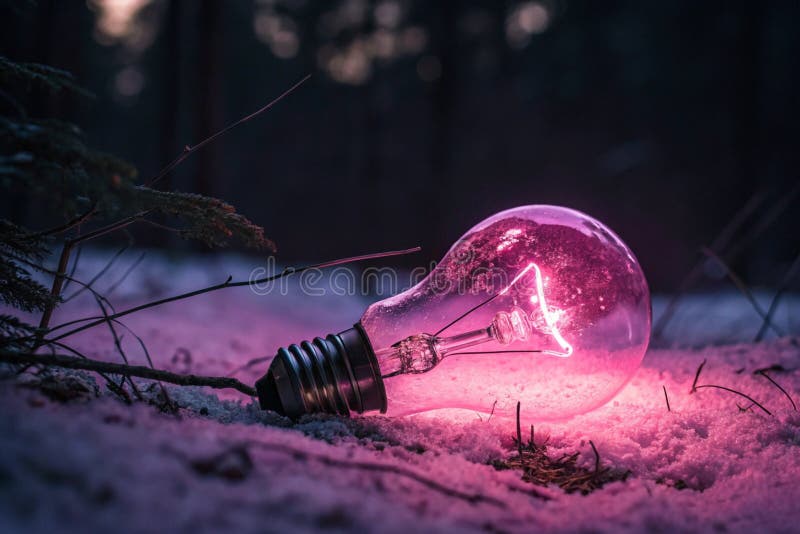 Becul luminos din sticlă luminos strălucitor roz în întuneric setare generat de ai stock illustration