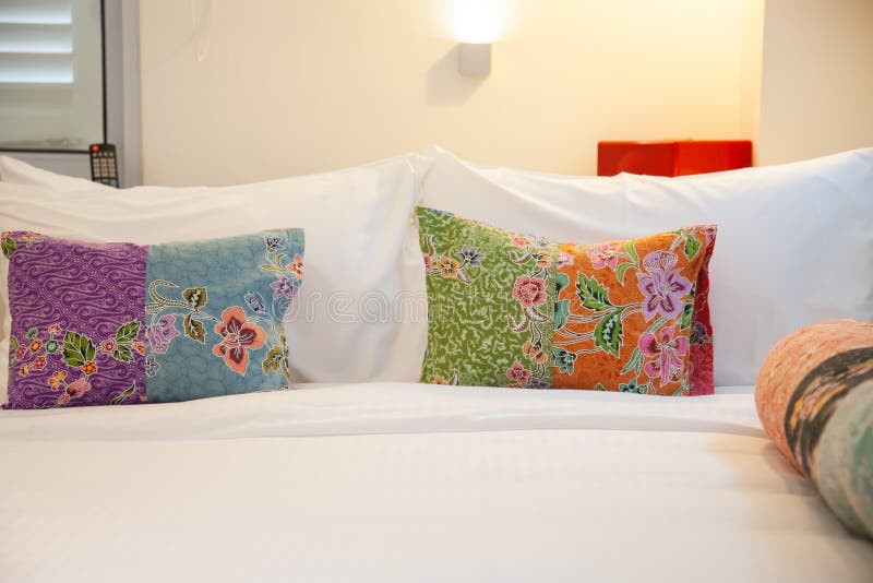 Bed with Colorful Pillows Cozy Bedroom Stock Image Image of light, apartment 145451807