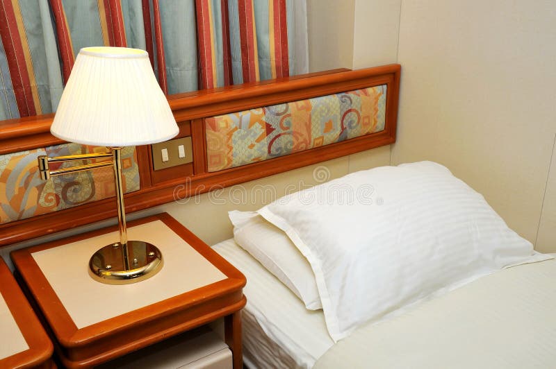 Bed in cruise ship cabin