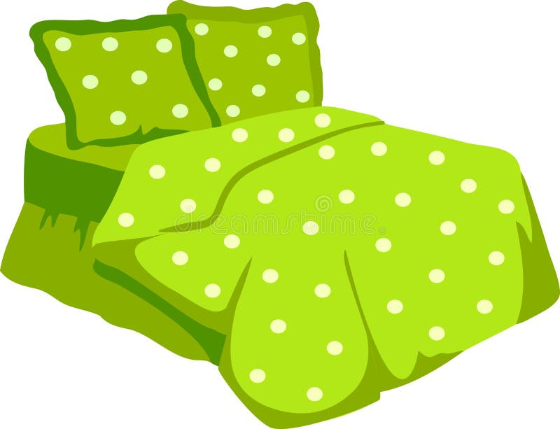Bed with Green Blanket and Pillow. Vector Illustration Stock Vector