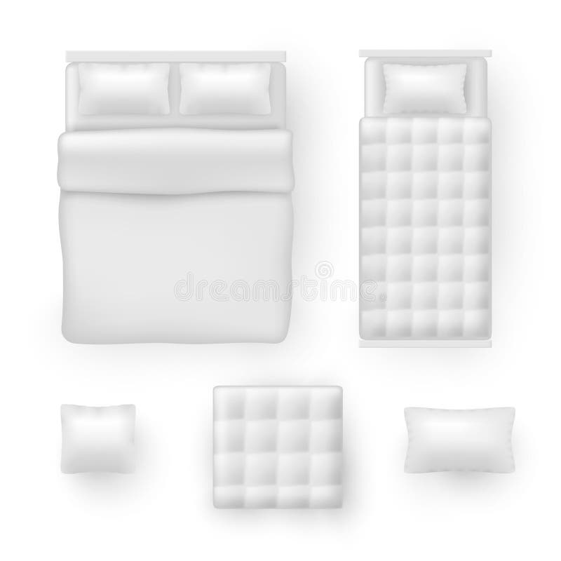 Bed linen, bedding sheets, bedclothes realistic mockups set. Pillow, blanket, cushion, comforter.