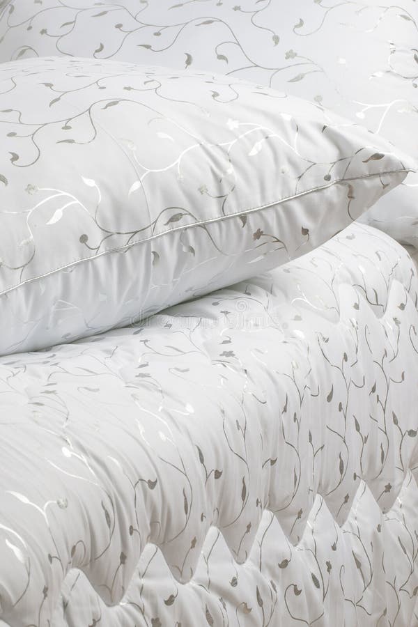 Bed Linen Pillow and Blanket Made of Quilted Fabric with Sewing Stock