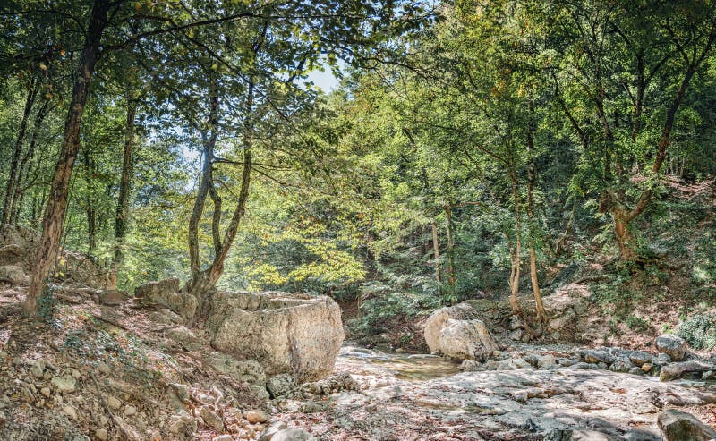 The bed of the mountain river Auzun-Uzen, the Great Crimean Canyon, Crimea peninsula