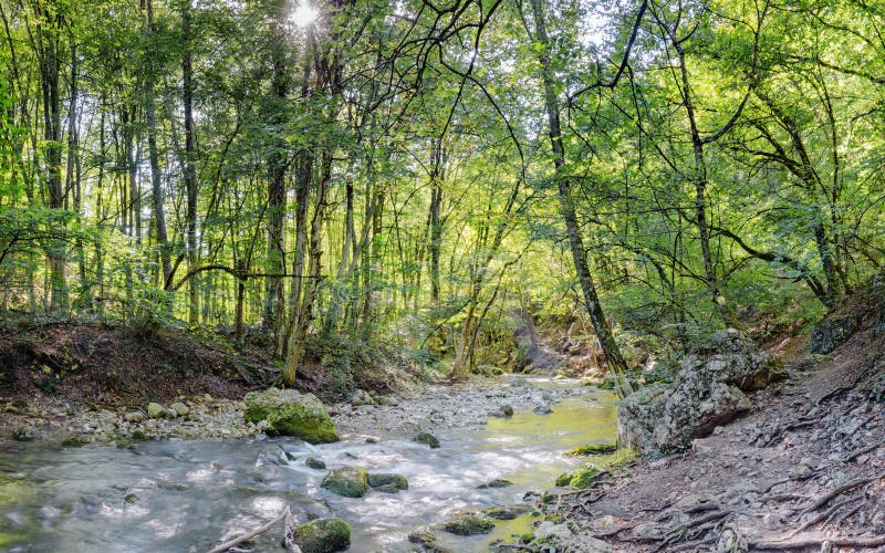 The bed of the mountain river Auzun-Uzen, the Great Crimean Canyon, Crimea peninsula