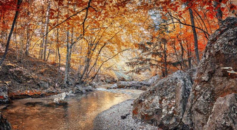 The bed of the mountain river Auzun-Uzen, the Great Crimean Canyon, Crimea peninsula