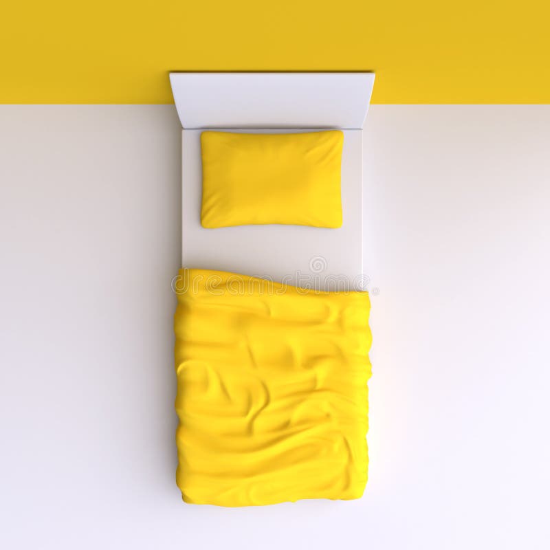 Bed with Pillow and Blanket in the Corner Room Stock Illustration