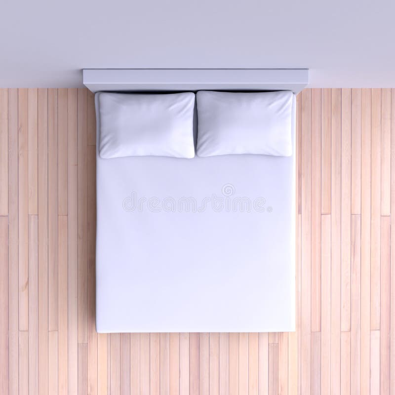 Bed with Pillows and a Blanket in the Corner Room, 3d Illustration. Stock Illustration