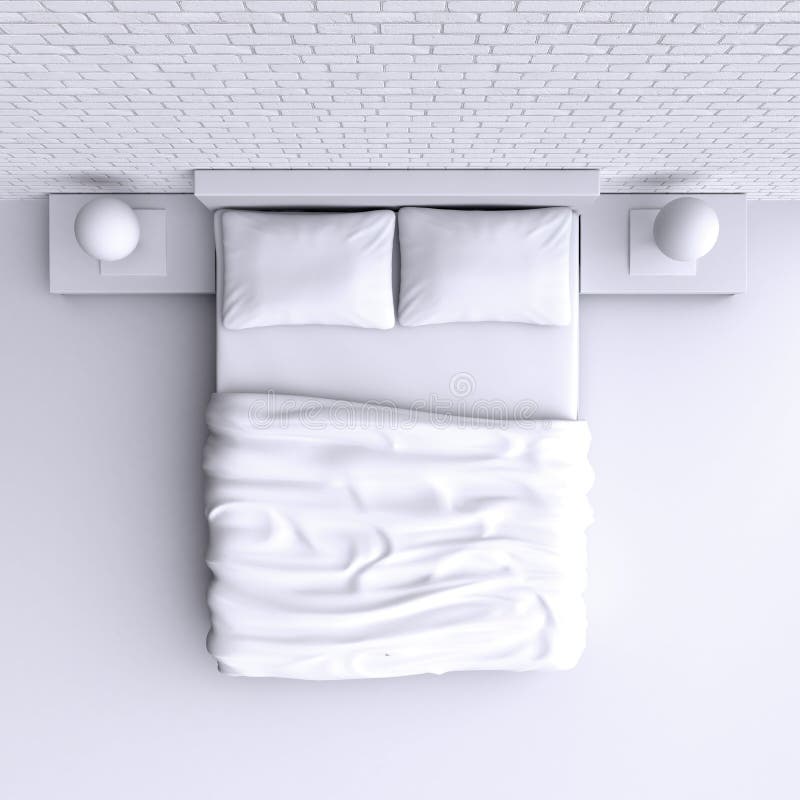 Bed with Pillows and a Blanket in the Corner Room, 3d Illustration