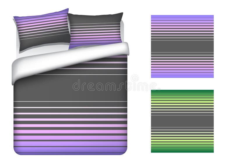 Bed Sheet Design. Bed from Top View with Pillows in a Geometric Pattern Design. Stock Vector