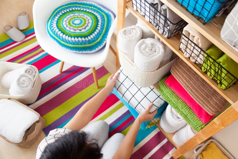 Bed Sheets Duvet Covers And Towels Are Folded Vertically Metal