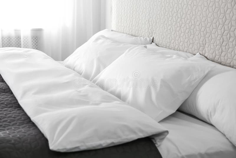 Bed with Soft Fluffy Pillows Stock Photo Image of hotel, closeup