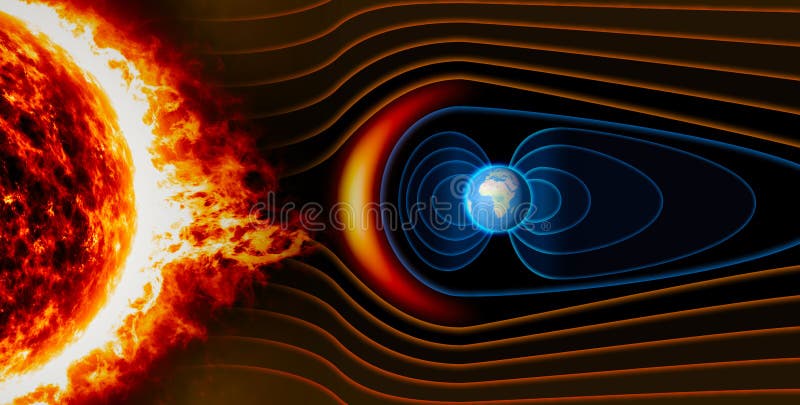 Bedecken Sie ` s Magnetfeld, die Erde, der Sonnenwind mit Erde stock abbildung Bedecken Sie ` s Magnetfeld, die Erde, der Sonnenwind mit Erde stock abbildung